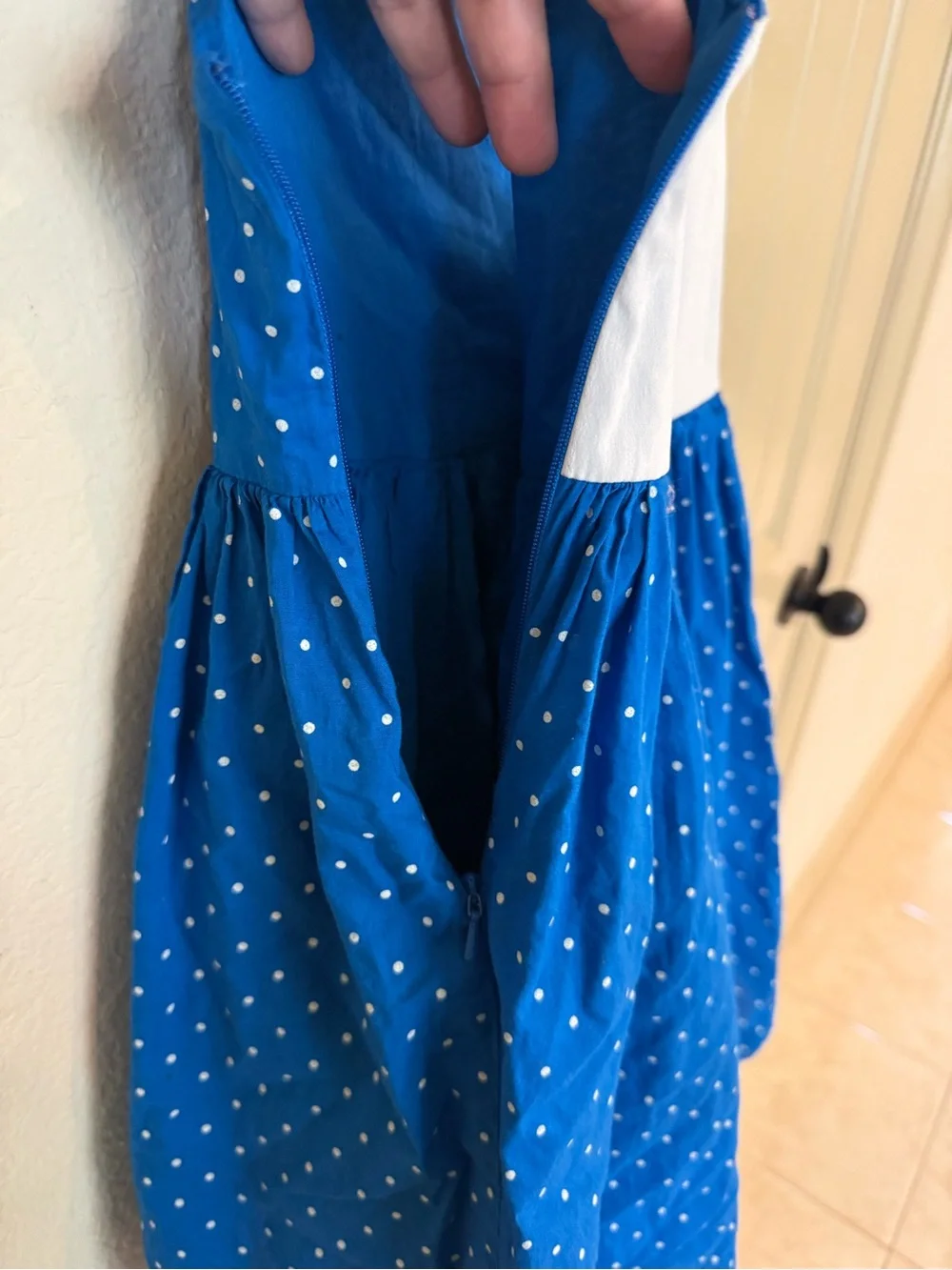 Mini Boden Blue Polka Dot Dress with Rainbow Detail